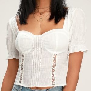 white tie back puff sleeve milkmaid style top